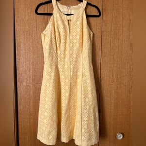 White House Black Market, Canary Yellow Lace Halter A-Line Dress, Size 4